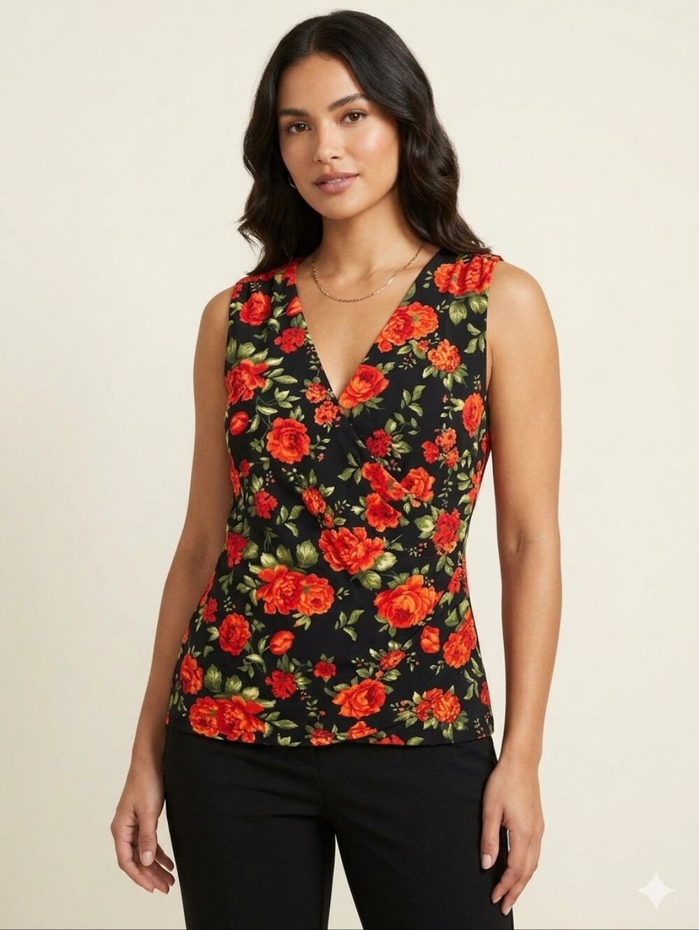 By Design Floral V-Neck Sleeveless Floral Top  Size L New